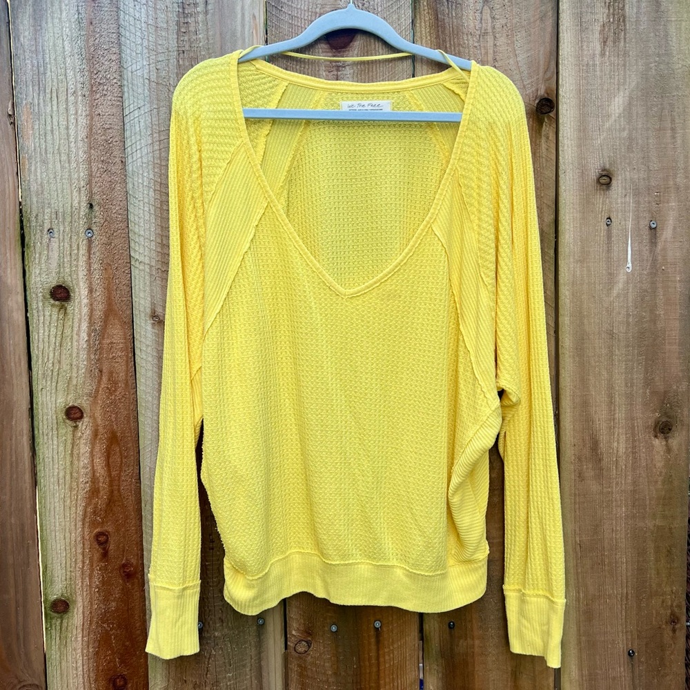 We the Free yellow long sleeve shirt top medium oversize waffle
